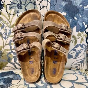 Birkenstock Florida Oiled Tobacco Brown 38 Leather Sandals Slides Beach Pool